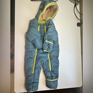DKNY 18M Blue & Lime Green Fleece-Lined Snowsuit – Cozy & Warm